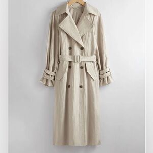 & Other Stories women’s crinkle effect trench coat puff sleeve beige oversize XS
